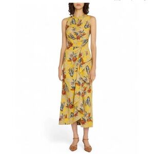Ulla Johnson Edlyn Sleeveless Draped Yellow Floral Dress Size 12